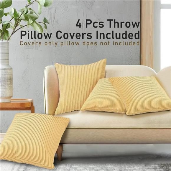 4Pcs Throw Pillow Covers 18x18Corduroy Cushion Case Decorative Square Pillowcase - Picture 6 of 7